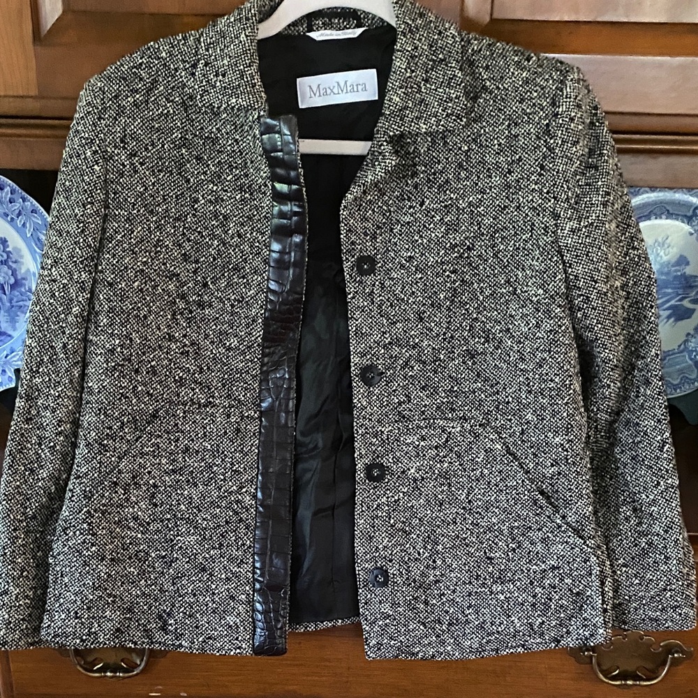 MaxMara Women Tweed Jacket in Black and Gray